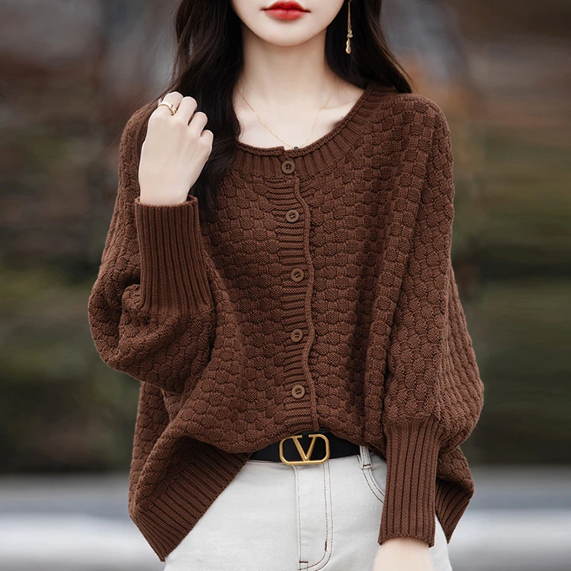 拉夏贝尔早秋宽松显瘦针织开衫女2025年新款春秋时尚外搭洋气上衣