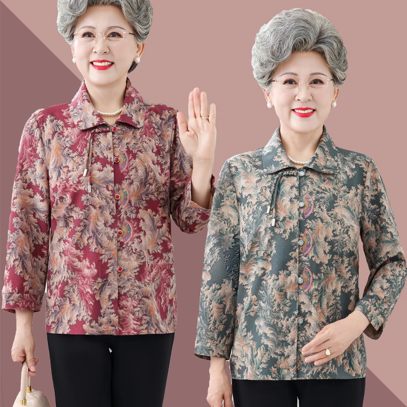 妈妈薄款奶奶七分袖衬衫中老年人绣花新中式衬衣夏款老太太衣服