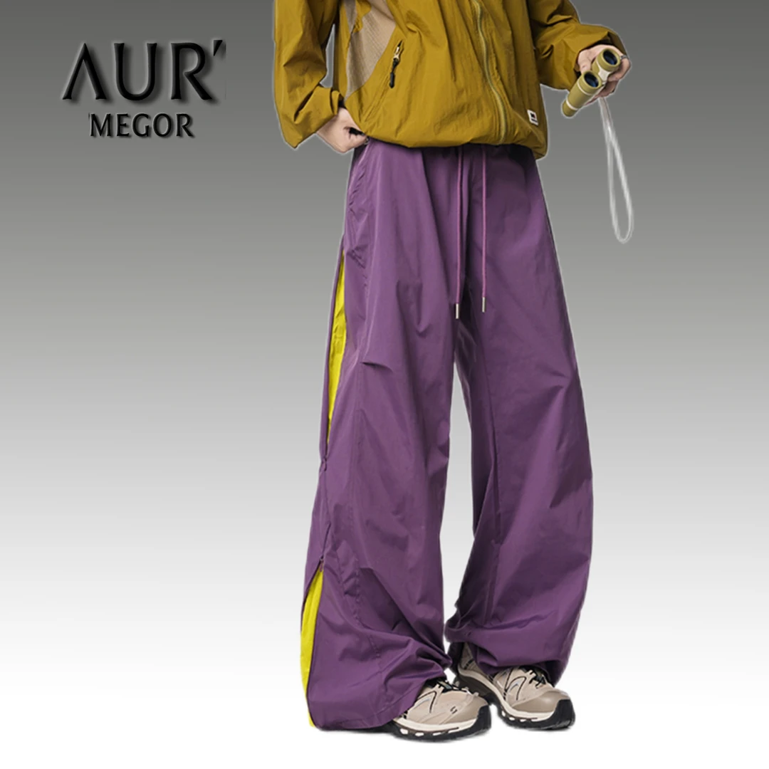 AURMEGOR户外轻薄休闲裤防风防水拉链网孔透气登山宽松直筒休闲裤