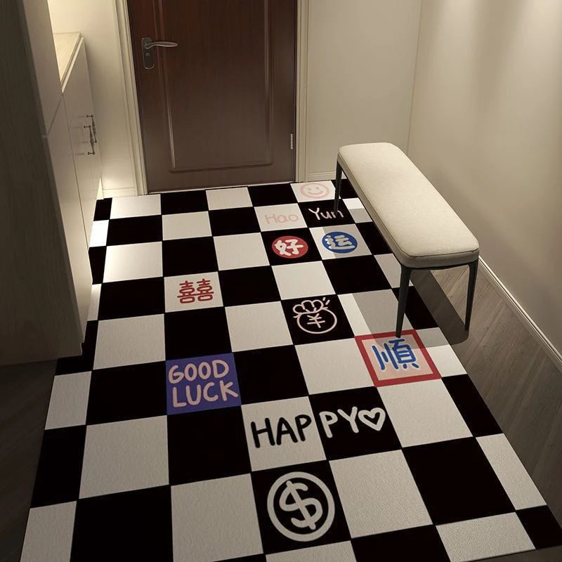 黑白格子硅藻泥入门地垫防滑防水可擦洗可裁剪玄关地垫耐脏门垫