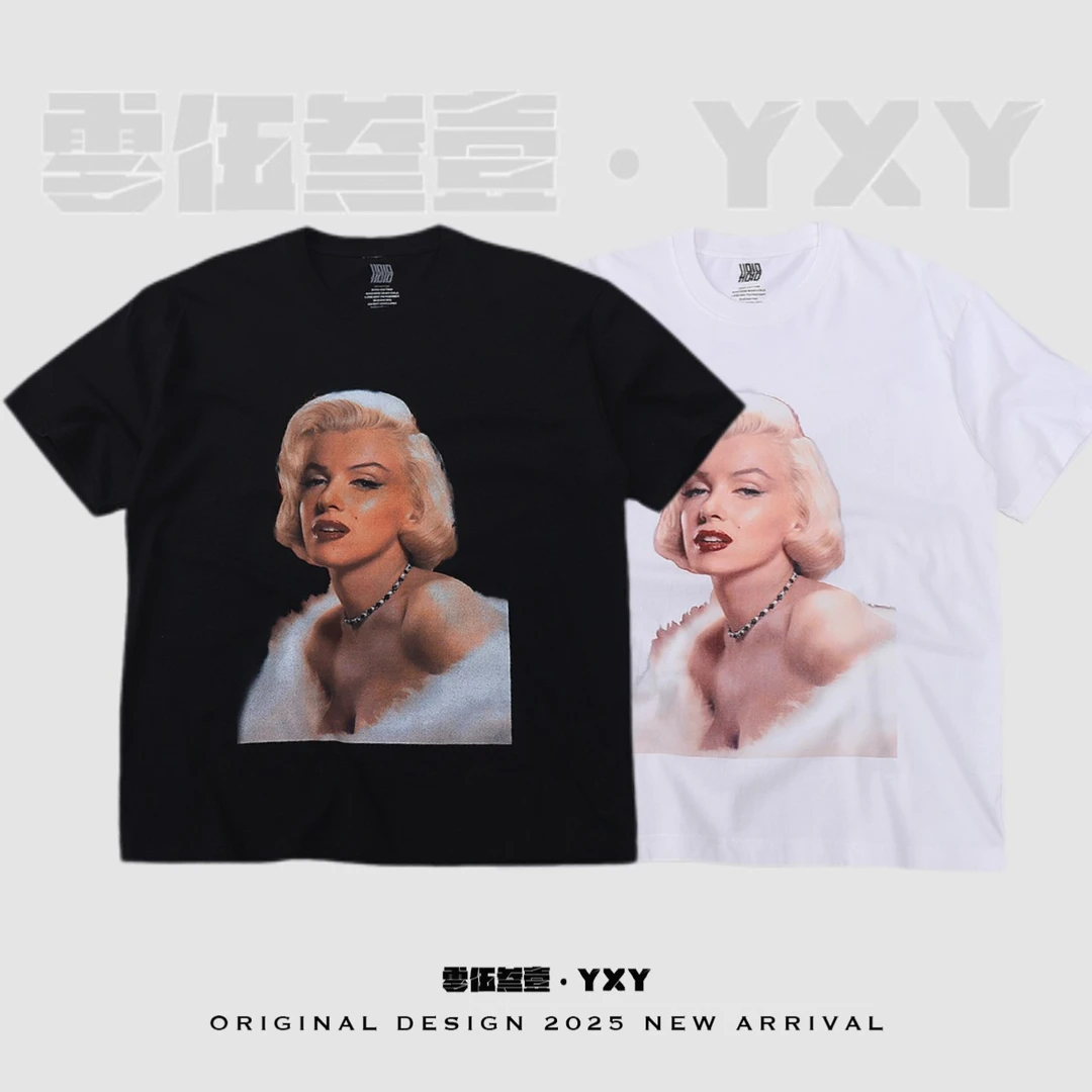 YXY【女神梦露】280G重磅美式圆领vintage美式印花休闲T恤男女同款