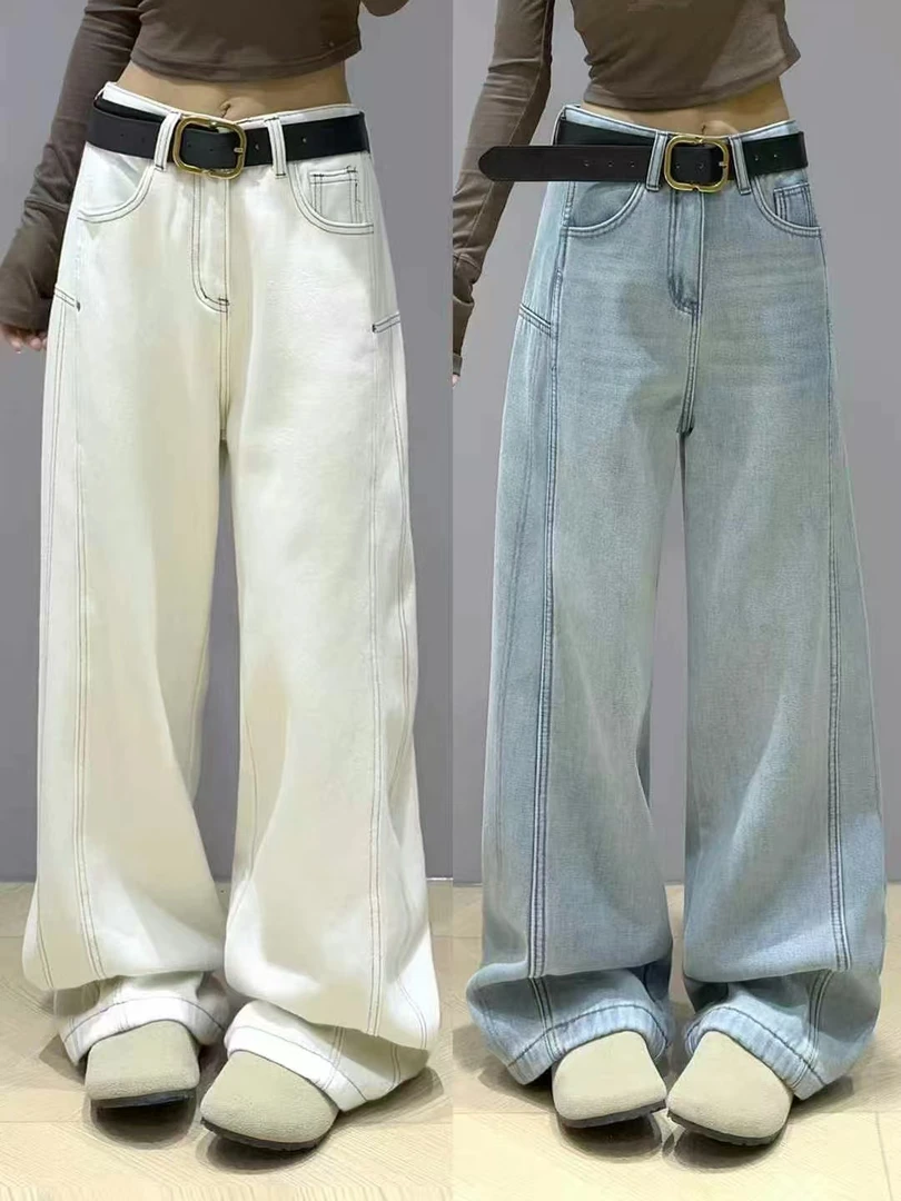 【卡蔻】96506窄版弯刀显瘦微弹牛仔裤+腰带发货（裤长102）