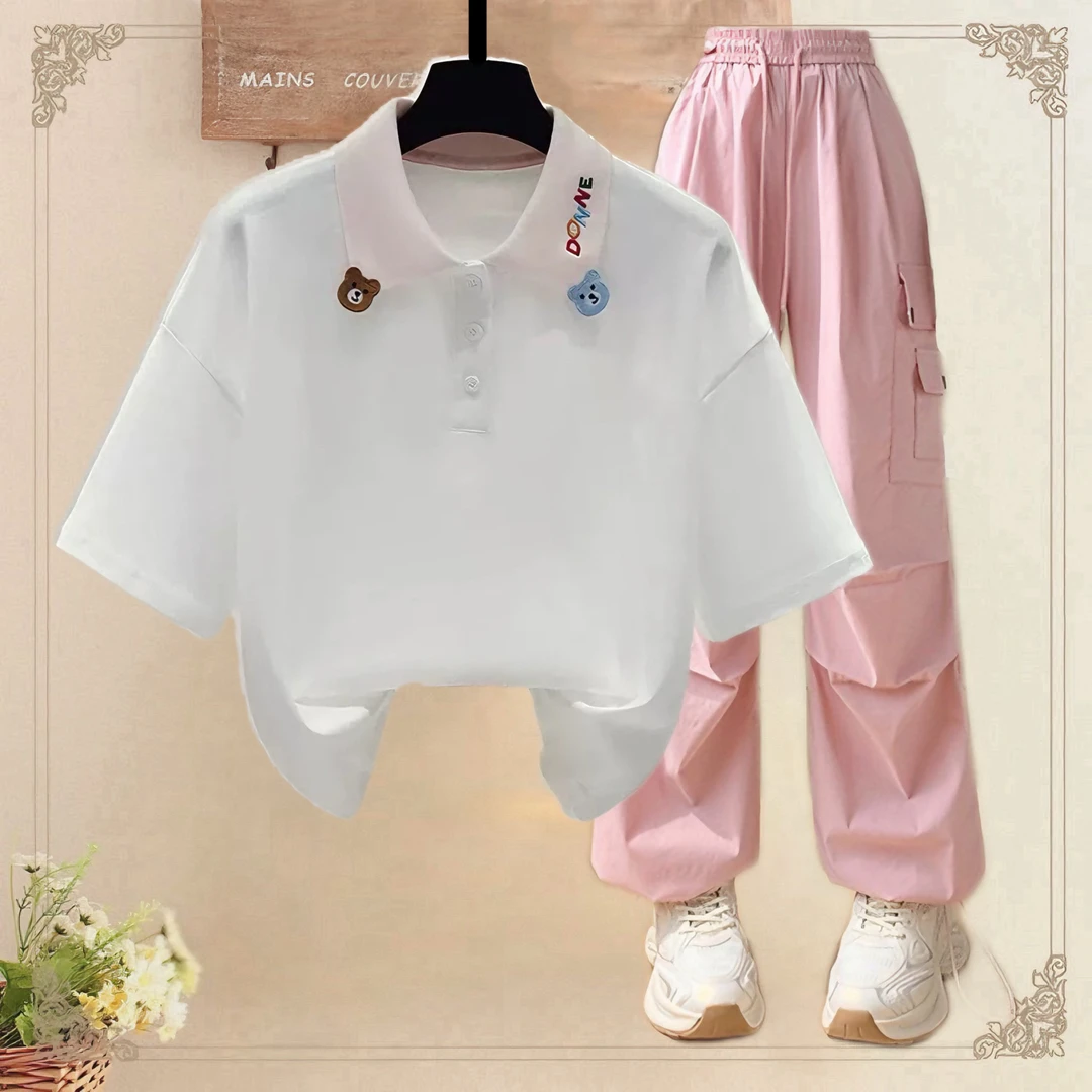 2025年新款少女学院风初中高中学生夏季套装14-17岁女孩两件套潮