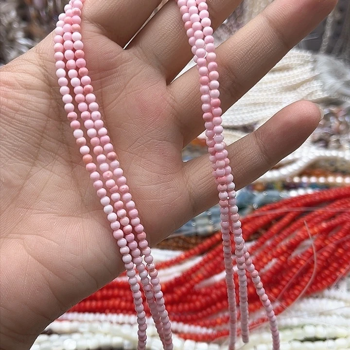 未镶嵌玛瑙/玉髓珠宝半成品一条3mm左右粉贝贝