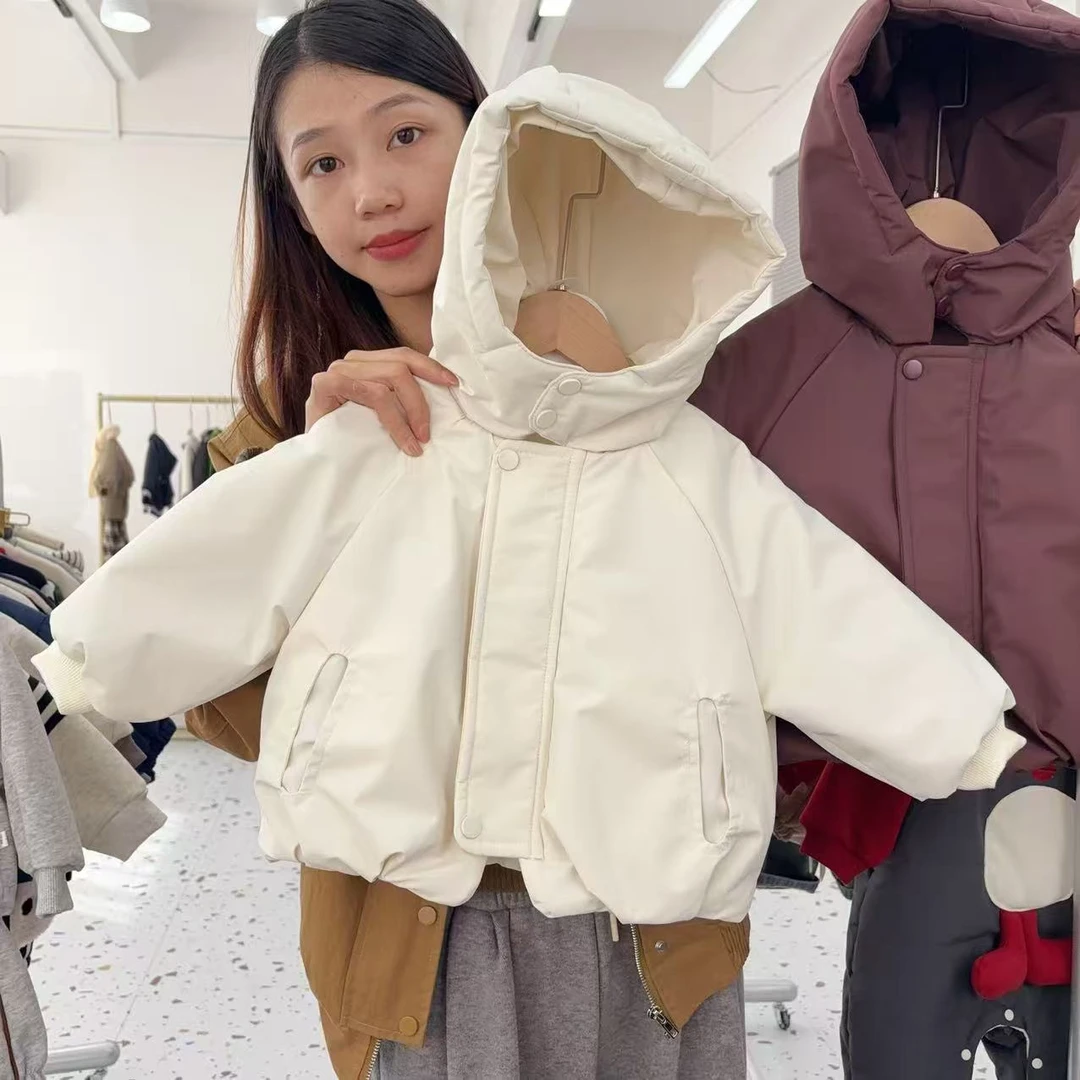 儿童洋气连帽夹棉加厚外套男女童2025冬季宝宝保暖夹克中小童三防
