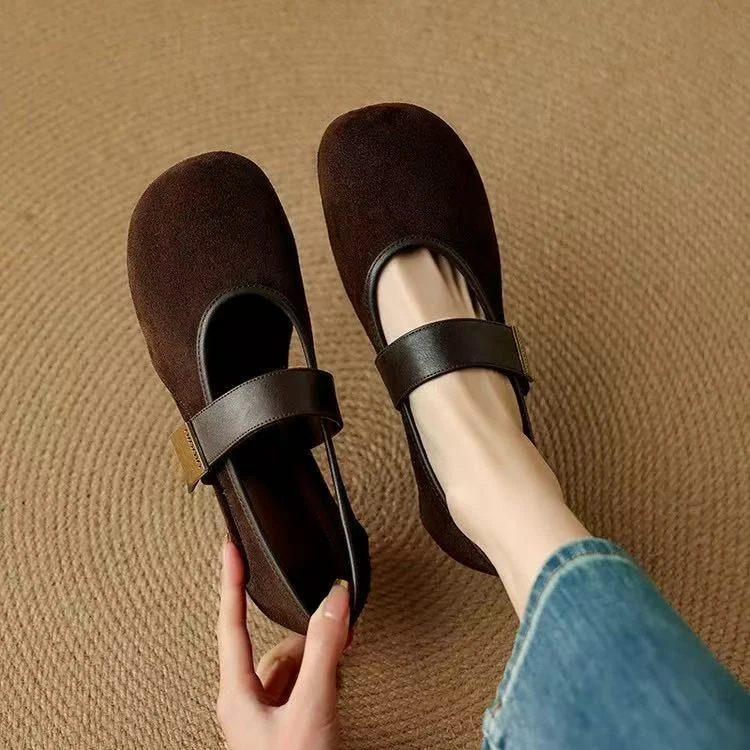 2025新款【羊皮】复古圆头一字带玛丽珍鞋女浅口单鞋5009