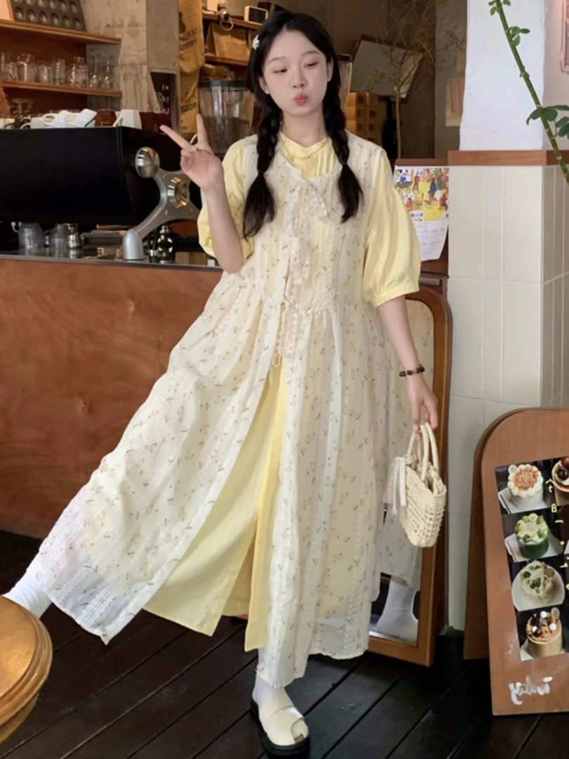 【茄子专属】胖mm甜美提花罩衫裙+复古圆领衬衫连衣裙9382