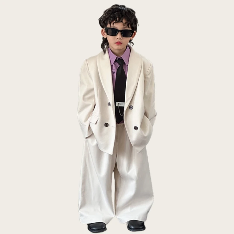 儿童西装套装男孩花童礼服英伦男童参加婚礼帅气纯色西服毛呢套装