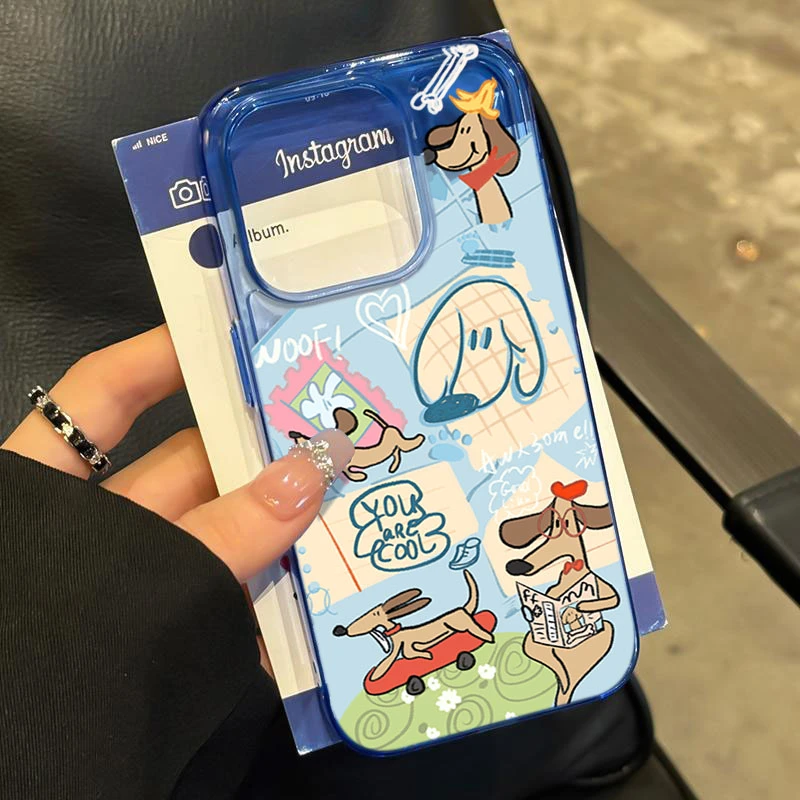 滑板腊肠狗适用iPhone16苹果14_15PROMAX软13手机壳12防摔11卡通X