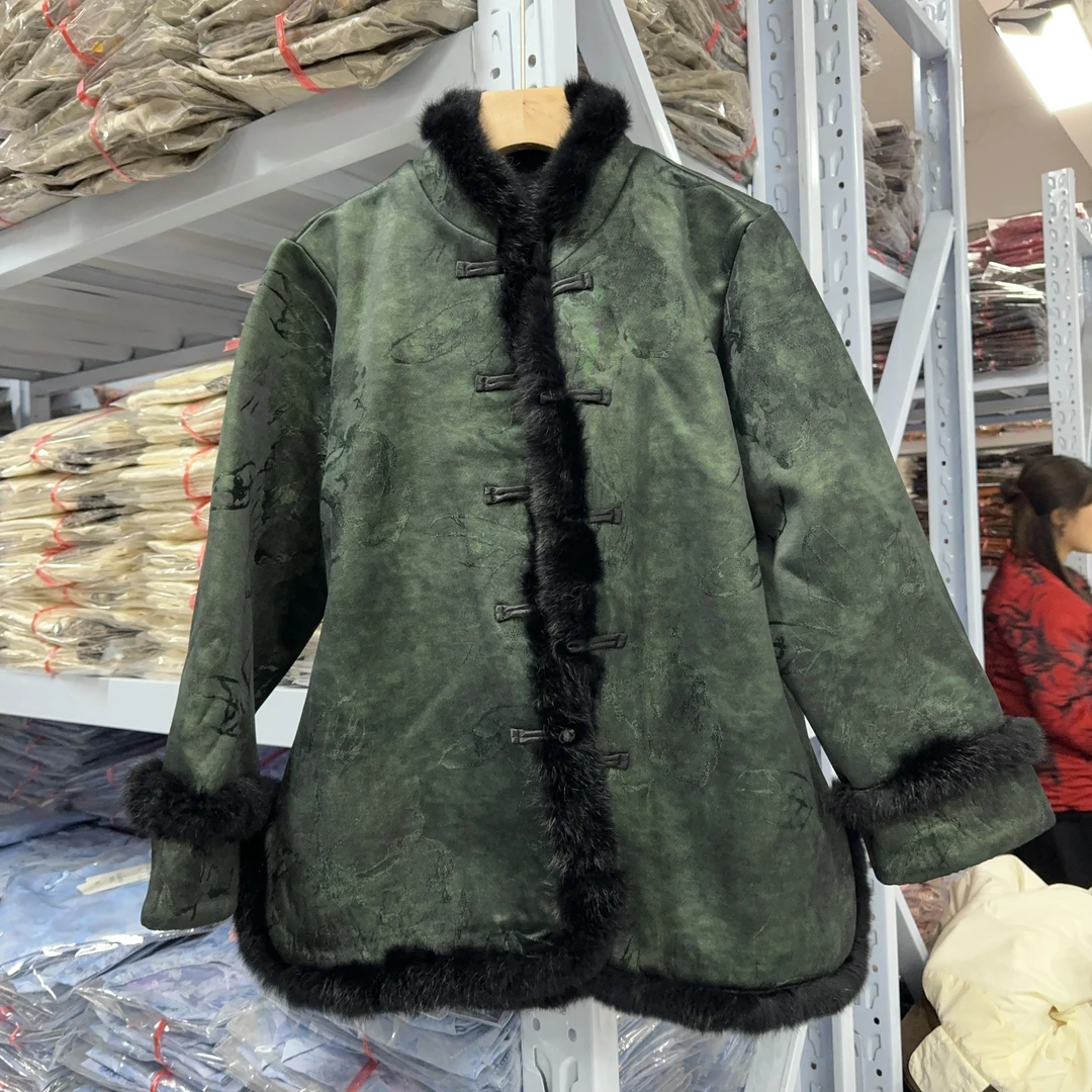 8022-20款新中式长款外套【绿提暗花】