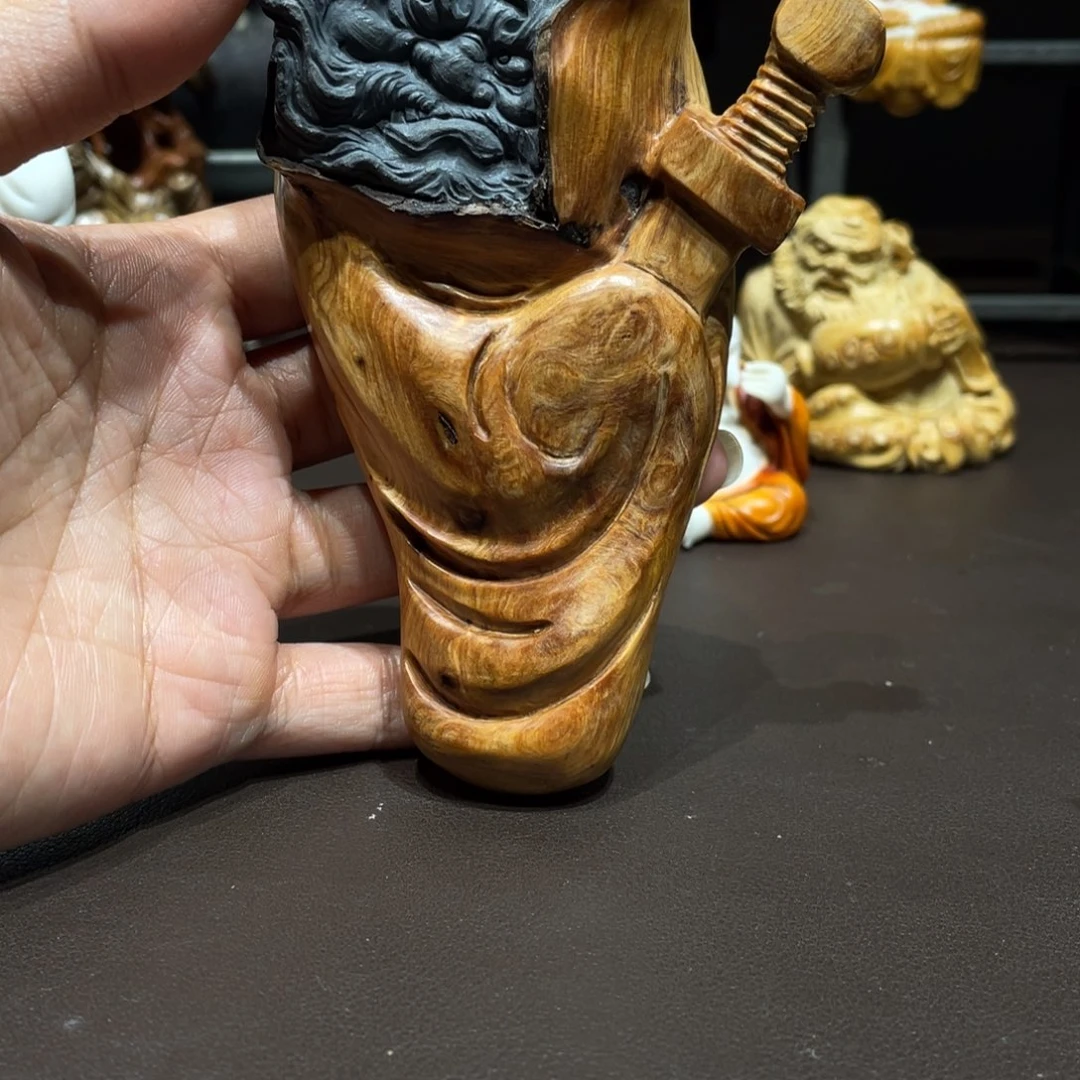 香榧木崖柏抱石手工雕刻钟馗摆件