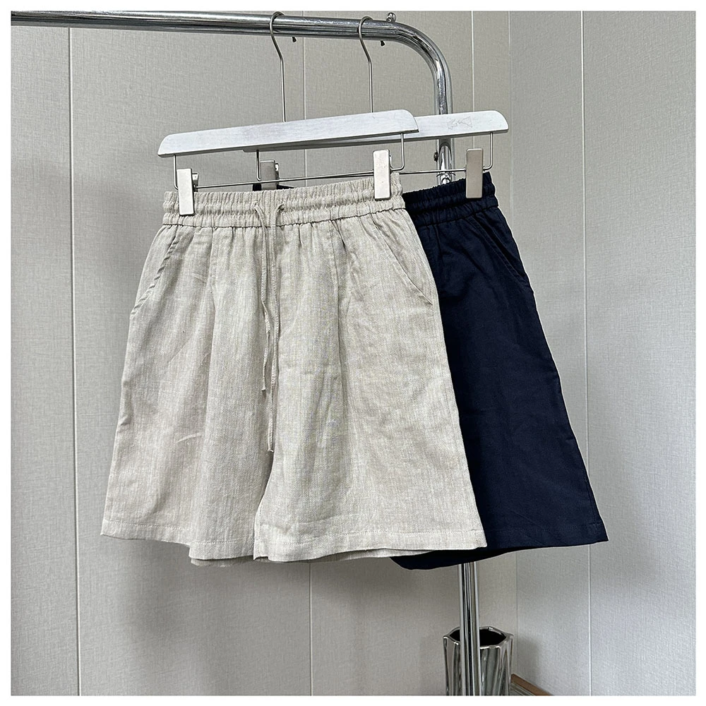 D010   夏季新款宽松抽绳松紧腰女士阔腿休闲棉麻短裤