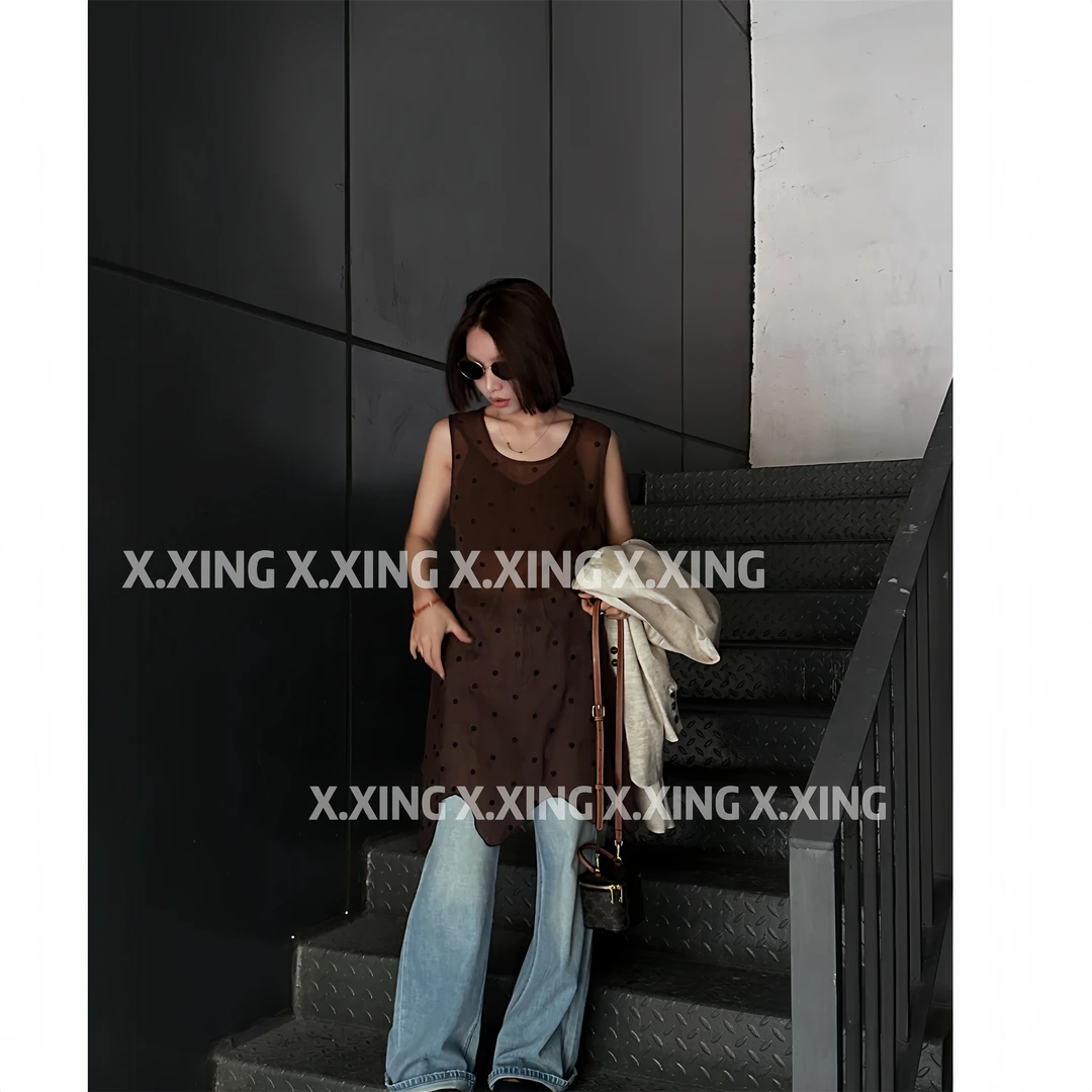X.x.新款法式复古蕾丝无袖时尚波点休闲百搭连衣裙C31-78975