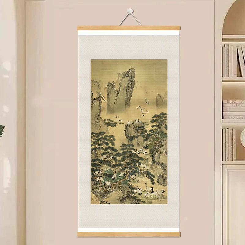博物馆复刻《百鹤图》水墨画挂画中式传统装裱立轴装饰画