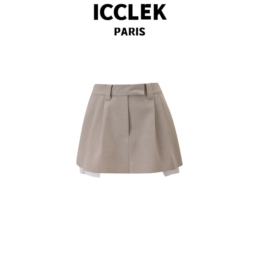 ICCLEK 卡其色经典百搭半身裙学院风显瘦时尚通勤简约裙子 - 5253