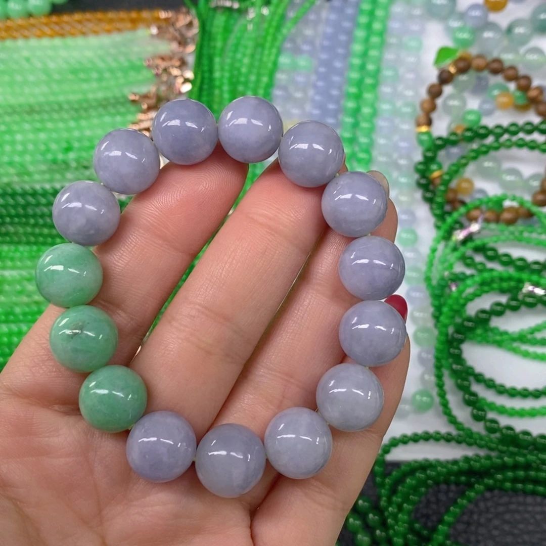 颈饰未镶嵌翡翠缅甸天然翡翠双彩手链13