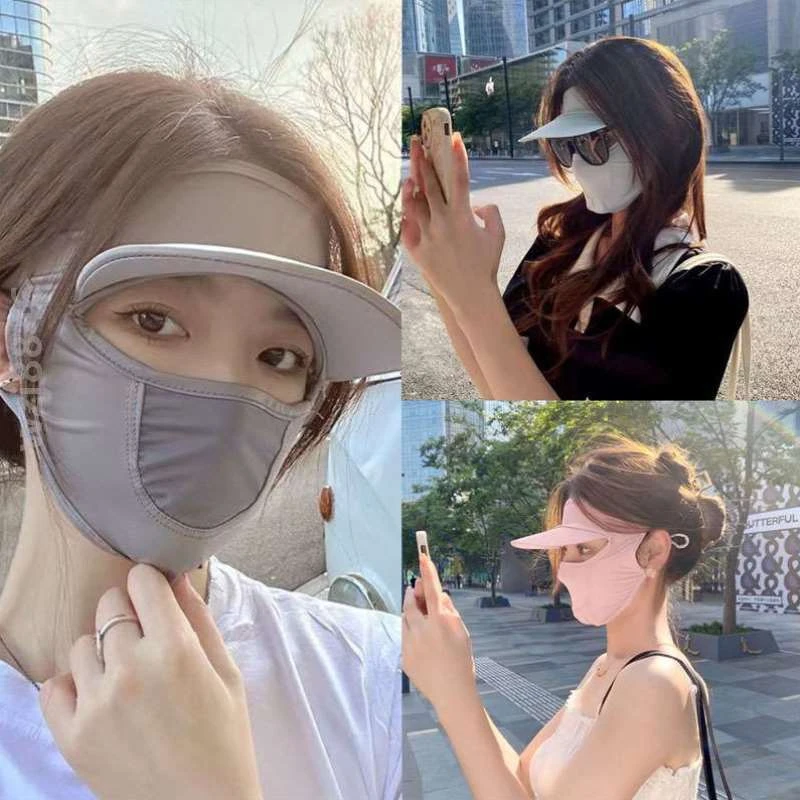 口罩薄冰透气女防脸基尼遮全脸夏季骑行冰丝面罩防晒帽檐开车骑车
