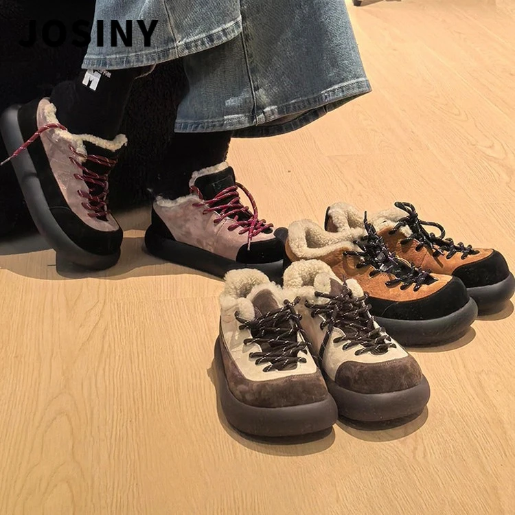卓诗尼【品牌断码】秋冬新款小个子厚底雪地靴女厚底复古运动鞋绒面