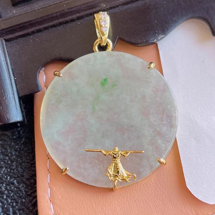 天然A货飘绿翡翠无事牌吊坠缅甸老坑玉怀古扣子挂件 多样性发货
