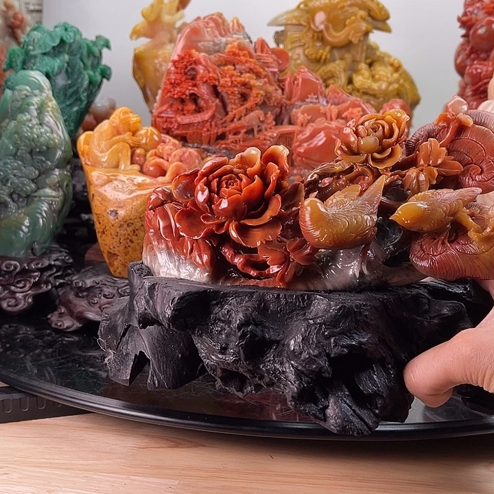 寿山石鸟语花香摆件