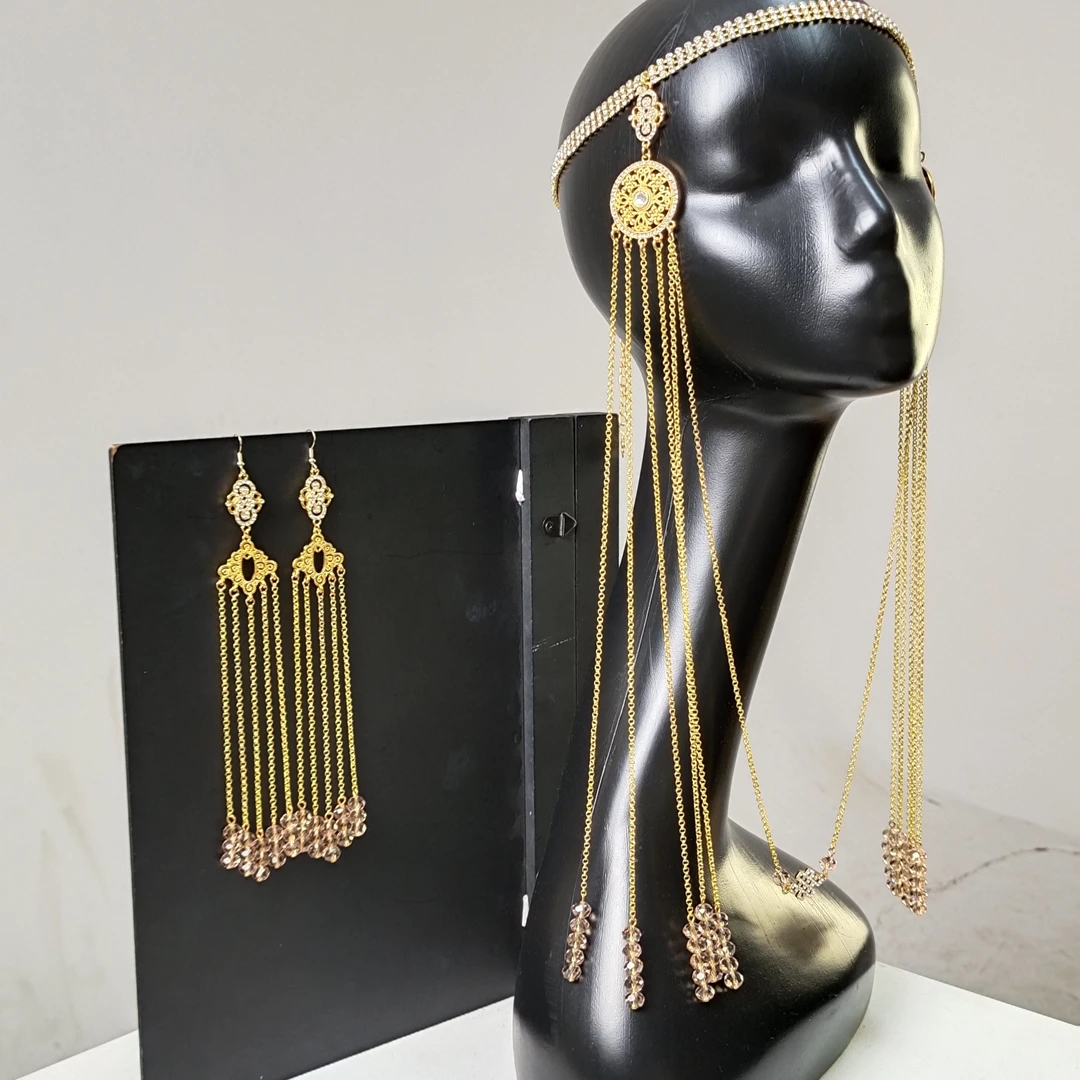 民族风头饰配饰套装铜合金时尚饰品发饰金色长款首饰气质古风复古