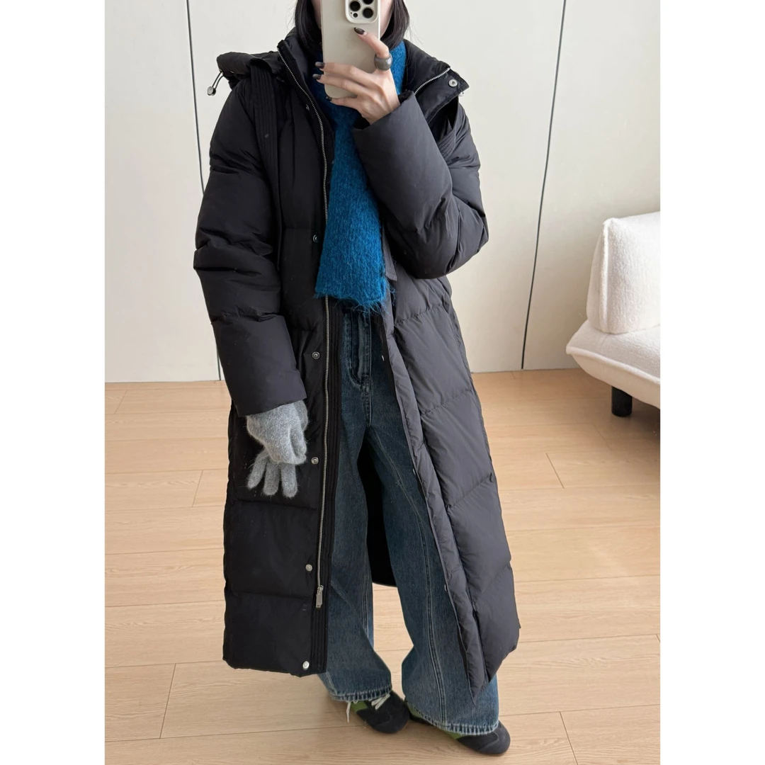 HENIMAN/恒依曼秋冬新品 韩系 长款90白鸭绒 连帽羽绒服 7398