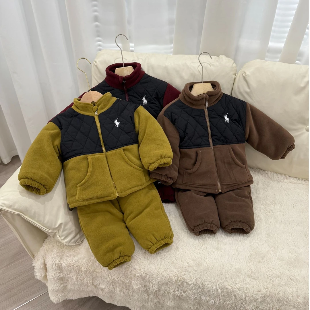 立领冬季新款儿童澳粒绒刺绣外套休闲套装四层加加厚拉链韩版洋气