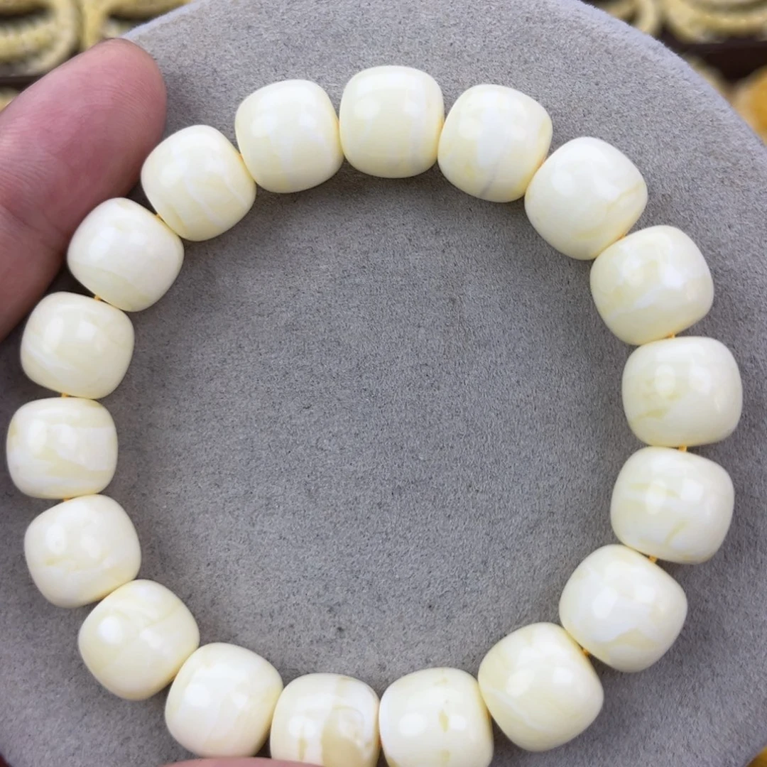 蜜蜡未镶嵌手串纯天然俄料瓷白13*12.2腕口18+