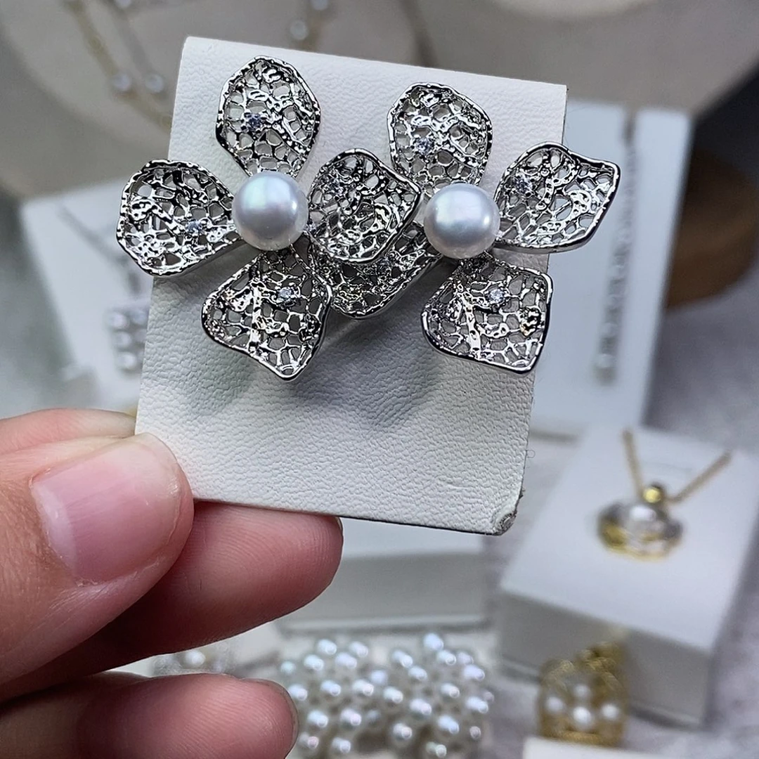 淡水珍珠耳饰银S925镶嵌