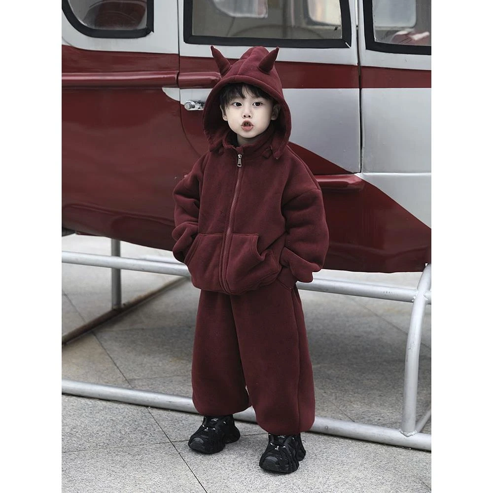 【商场同款】儿童2025冬季新款套装连帽保暖冬季加绒加厚男女童两件