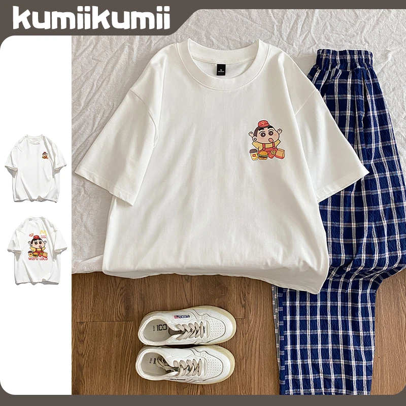 显瘦趣味汉堡蜡笔小新短袖小众T恤夏季纯棉宽松休闲上衣#T019443