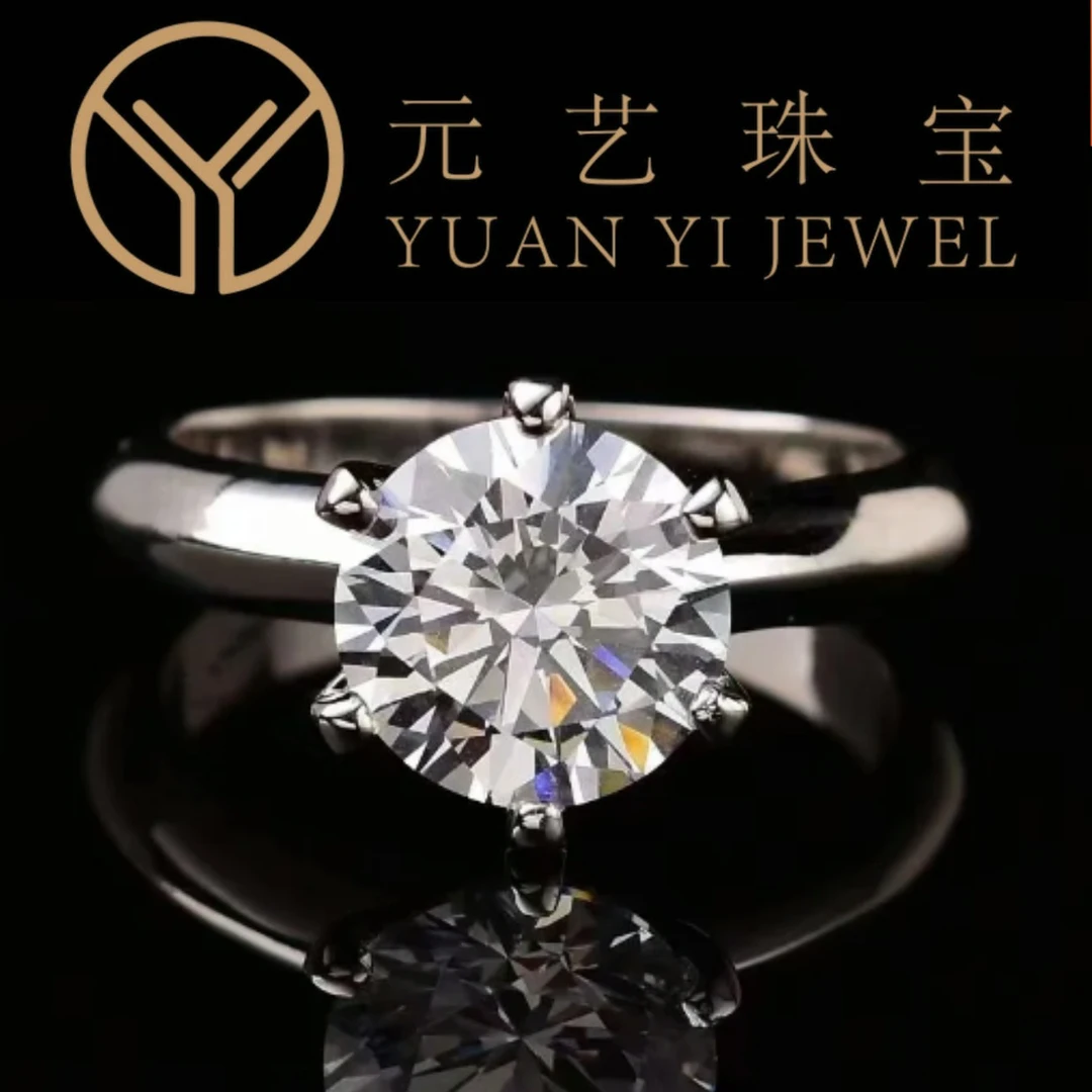 18K白金d色莫桑经典六爪1克拉莫桑石钻戒求婚结婚女戒