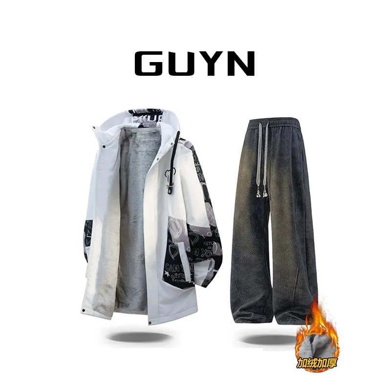 【品牌正品现货】GUYN中长款风衣男加绒加厚保暖高级感防寒过膝外套