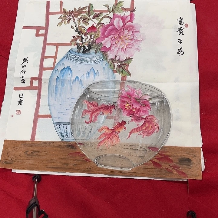 旭***0国画花鸟等图案为一体而
