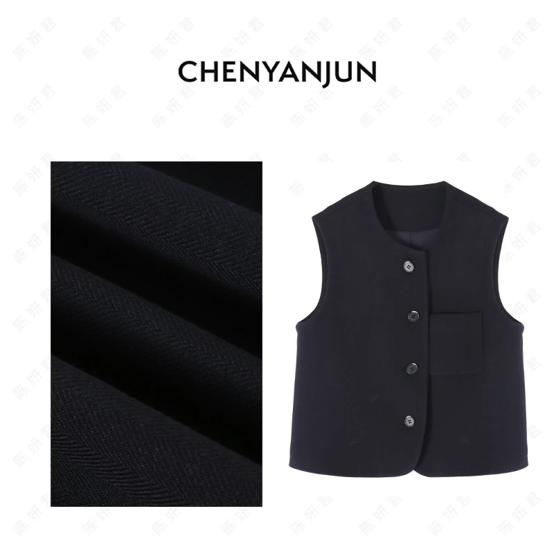 陈妍君【圆领藏青色休闲百搭马甲】CHENYANJUN CYJ01-WWO74-W664