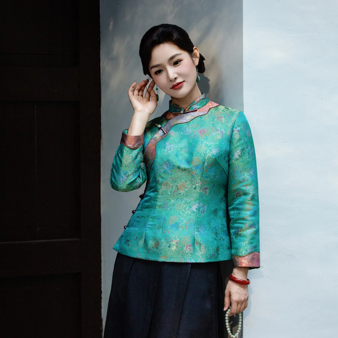 华族经典高端大气桑蚕丝蜀锦夹棉加厚国风立领唐装上衣251023T