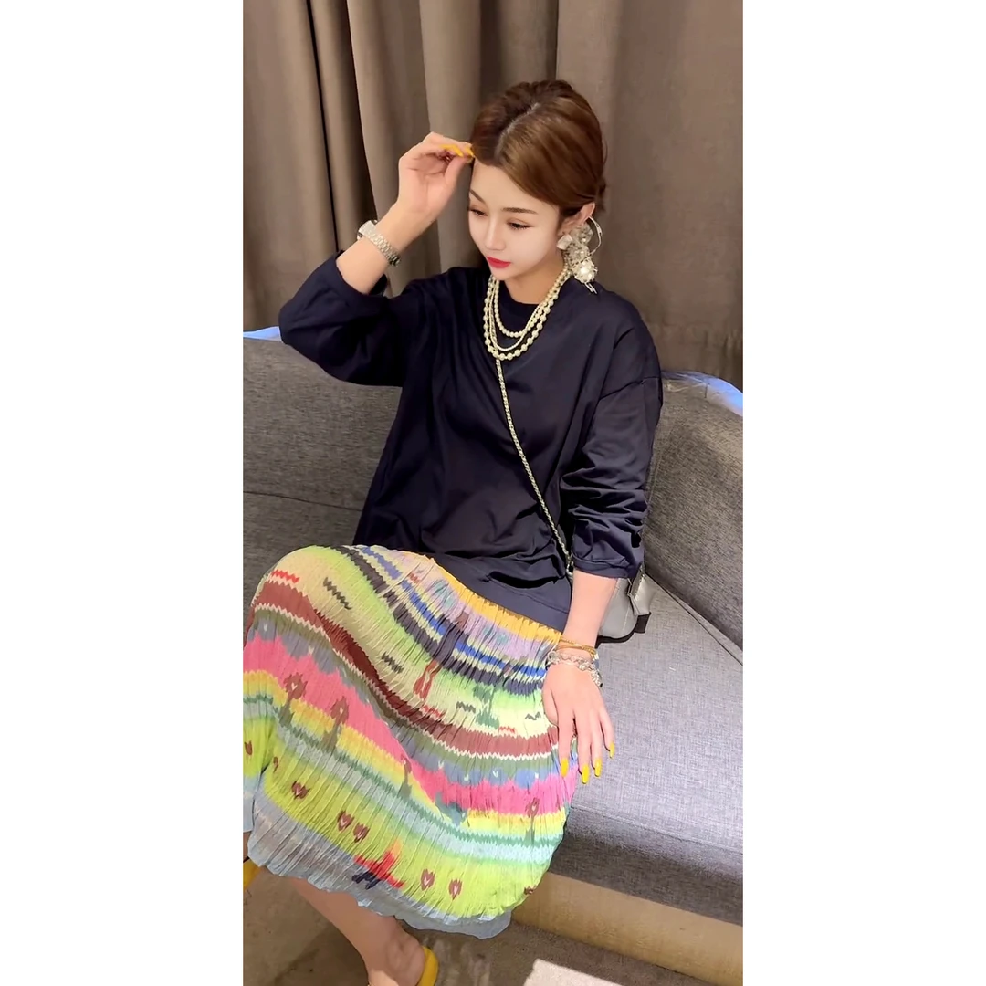 油画美感设计撞色长袖连衣裙女欧货新款复古显瘦裙子