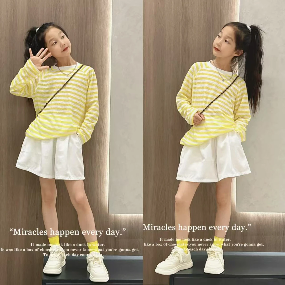 女童防晒衣套装2025夏季新款儿童长袖T恤衫薄款冰感上衣短裤洋气