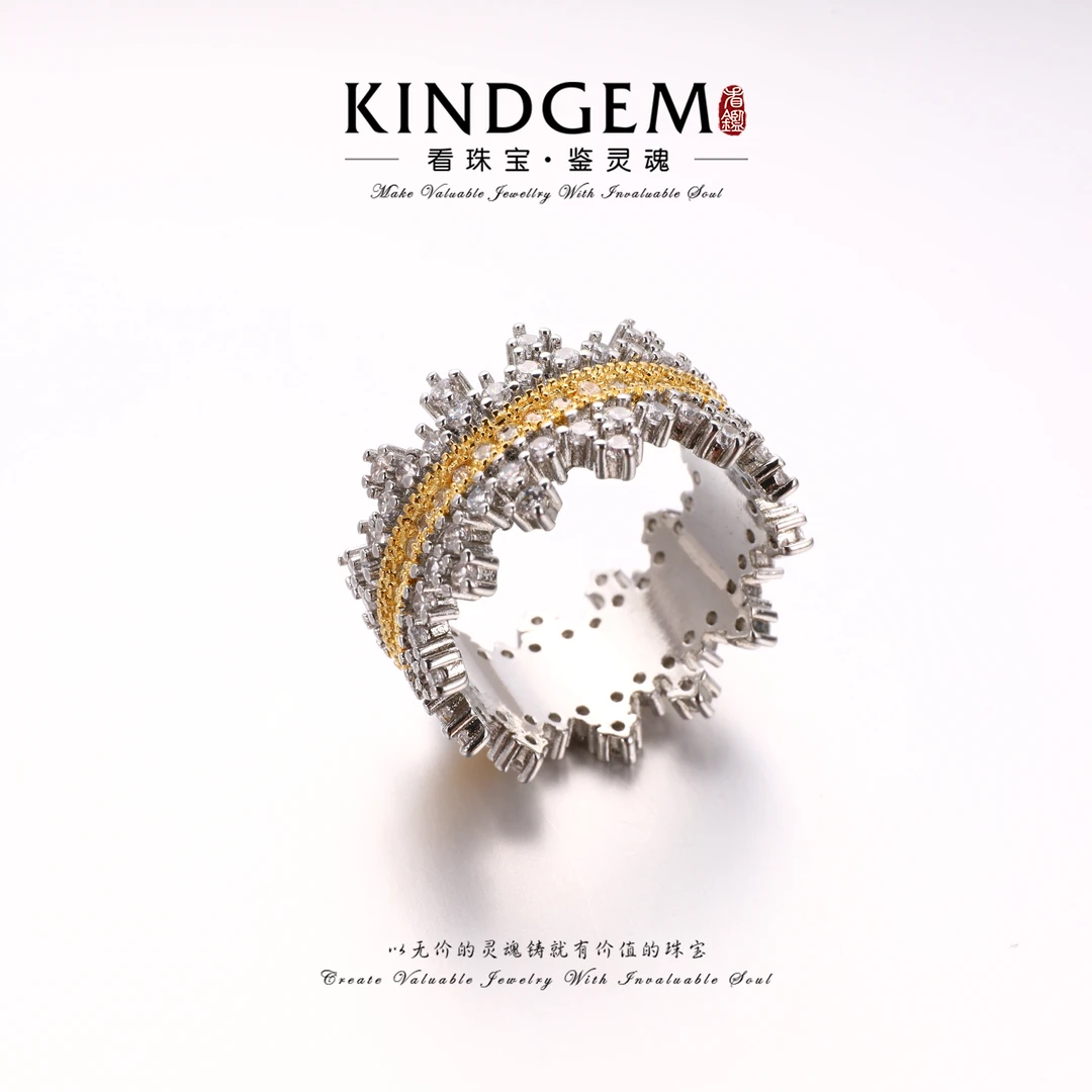 铜合金锆石戒指 气质个性冠状轻奢百搭镶嵌闭口戒指 C-30523-7