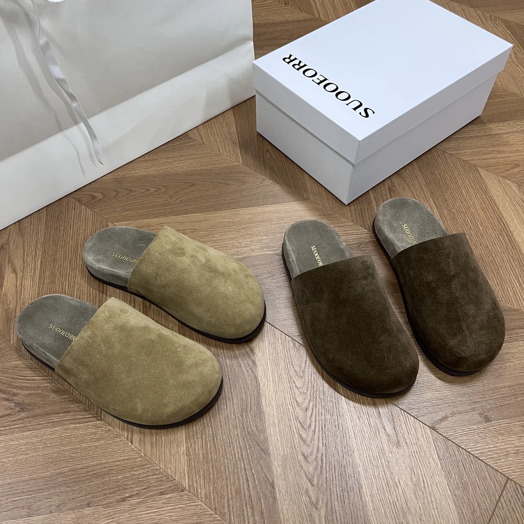 索尔/SUOOEORR欧货真皮女鞋2025秋百搭厚底复古休闲外穿勃肯拖鞋