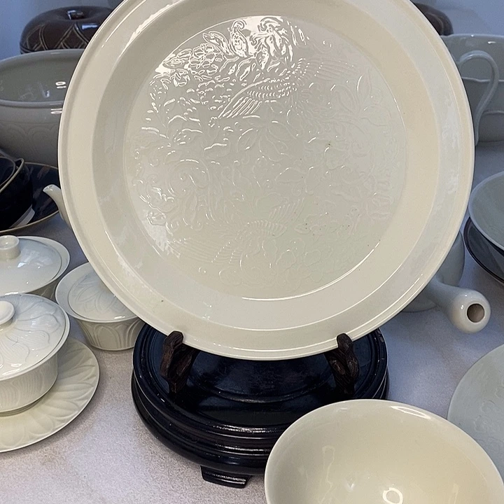 定瓷折沿大凤盘高温瓷