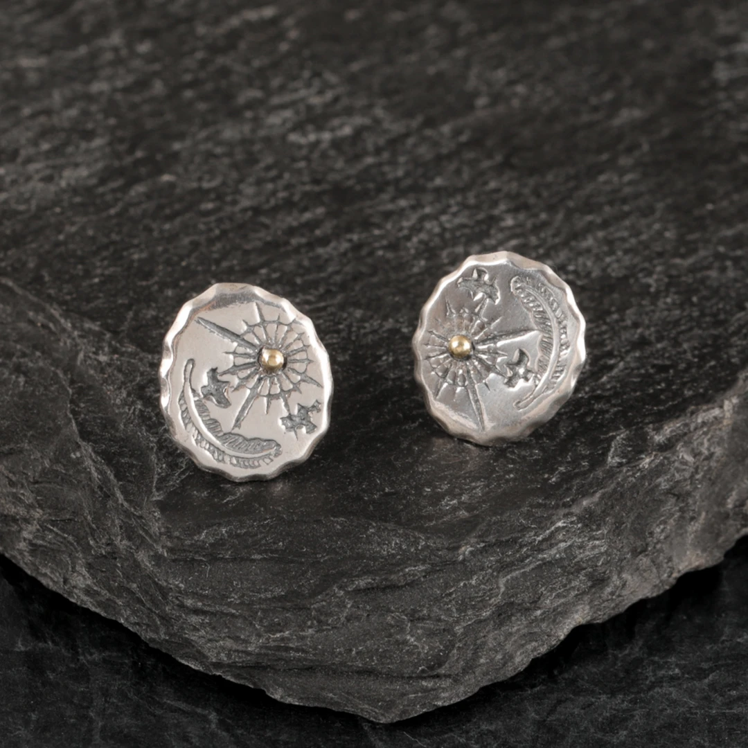 925银耳饰 印第安风格飞鹰银耳钉男潮流个性小众设计银针圆饼耳环