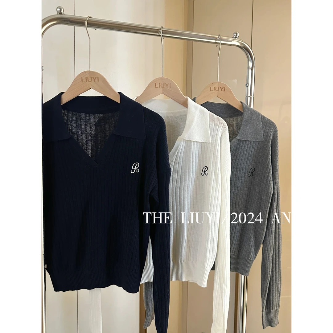 【LIUYI】云端~秋季翻领细羊毛混纺针织上衣48302