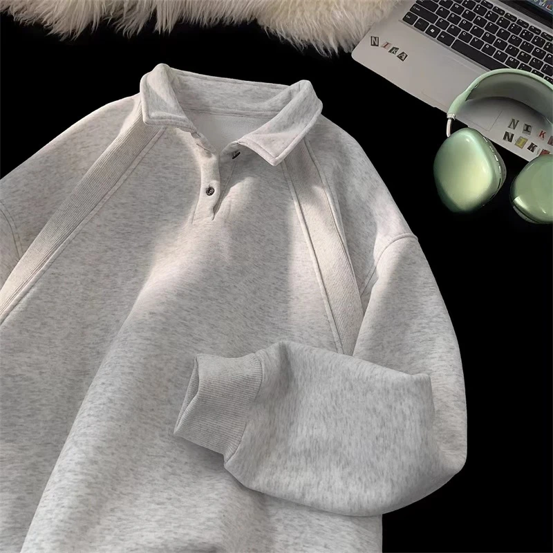 cleanfit正肩翻领polo衫男秋季新款美式痞帅重磅大码宽松长袖卫衣