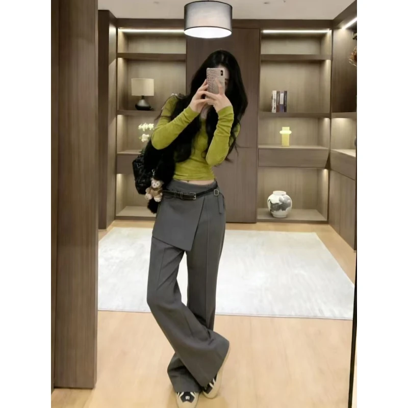 纯欲风气质辣妹修身收腰显瘦上衣秋冬新款高腰百搭休闲长裤两件套