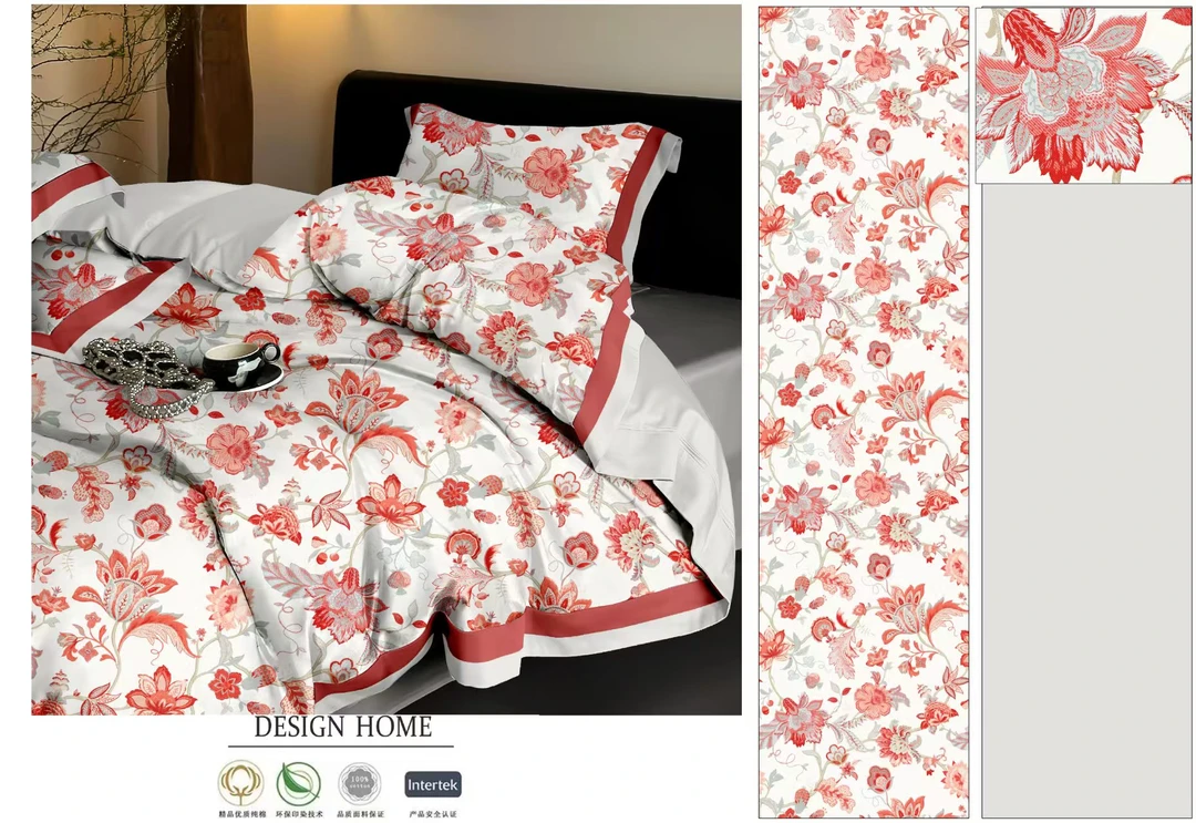 月亮家-迎春贺岁-超柔棉麻色织床盖套件-金盏/粉