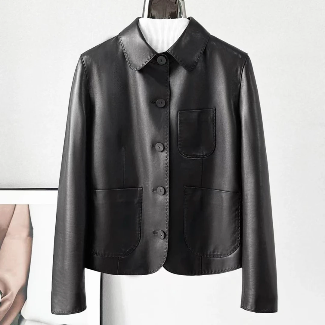 2025海宁皮衣2025春秋新款显瘦皮夹克外套