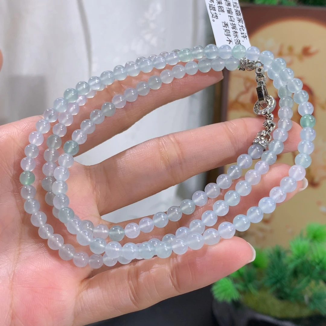 翡翠未镶嵌手串卡4.3冰种蓝晴项链