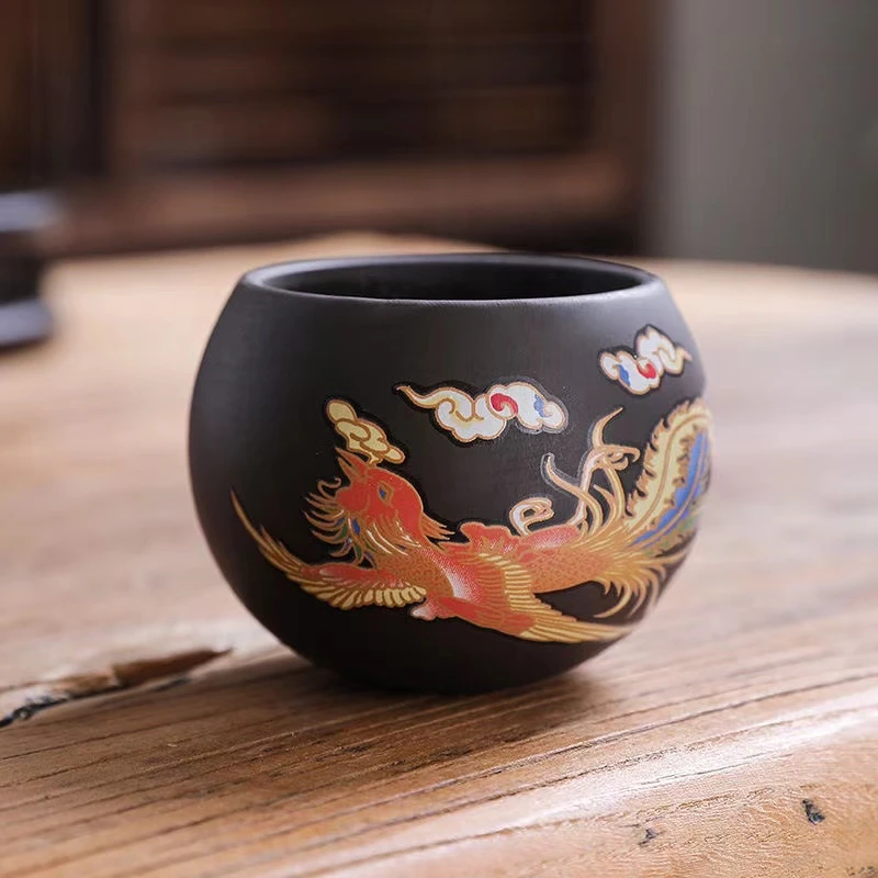 紫砂变色凤龙蛋主人杯功夫茶具品茗杯