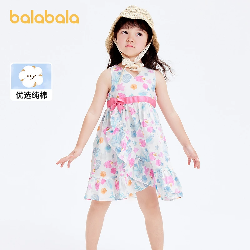 巴拉巴拉童装儿童连衣裙女童纯棉裙子夏季蝴蝶结背心裙琥珀流光